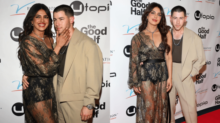 Priyanka Chopra Stuns in Sheer Black and Gold Lace at Nick Jonas’s ‘The Good Half’ Premiere